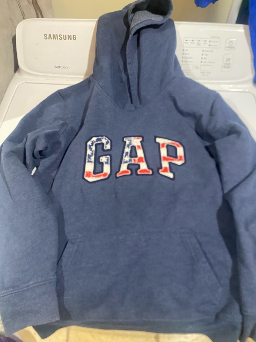 GAP Blue Hoodie with Patriotic Lettering